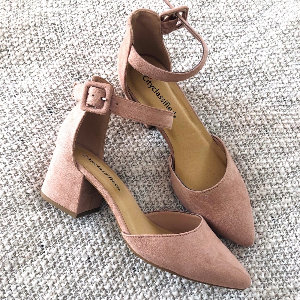 Closed pointed toe block heels